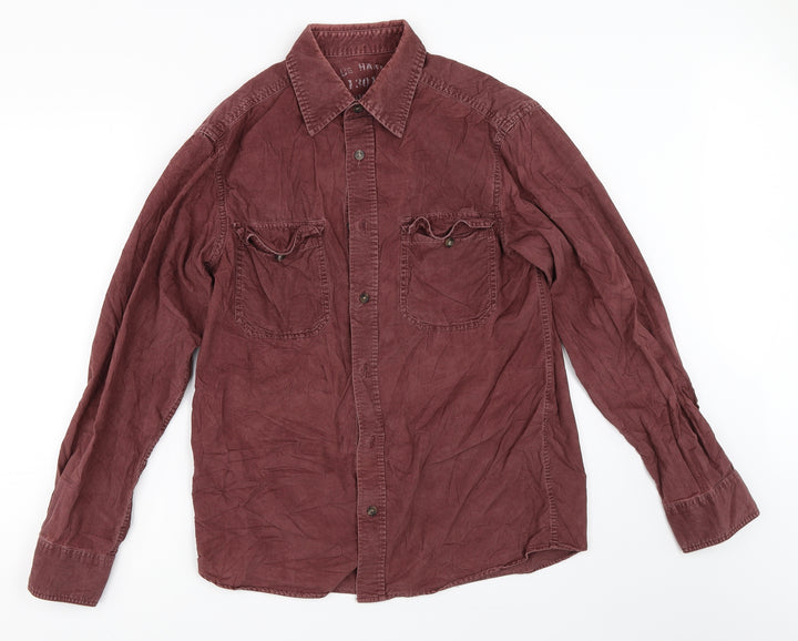 Marks and Spencer Mens Red Corduroy Button-Up Size S