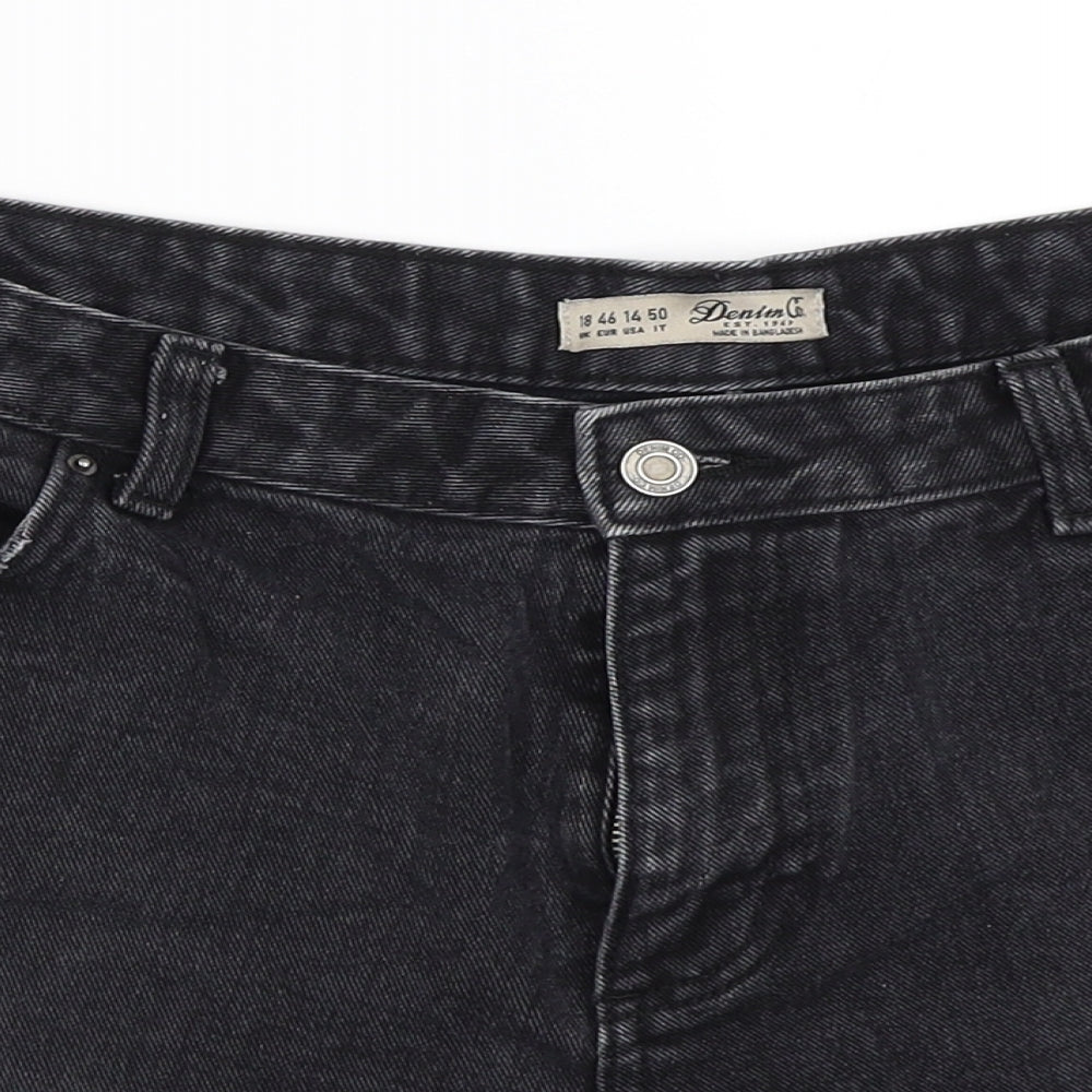 Primark Womens Black  Denim Hot Pants Shorts Size 18