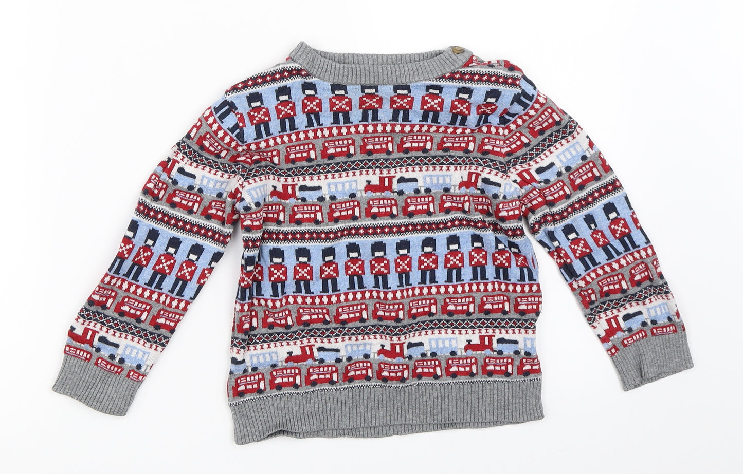 Mothercare Boys Grey Fair Isle  Pullover Jumper Size 2-3 Years