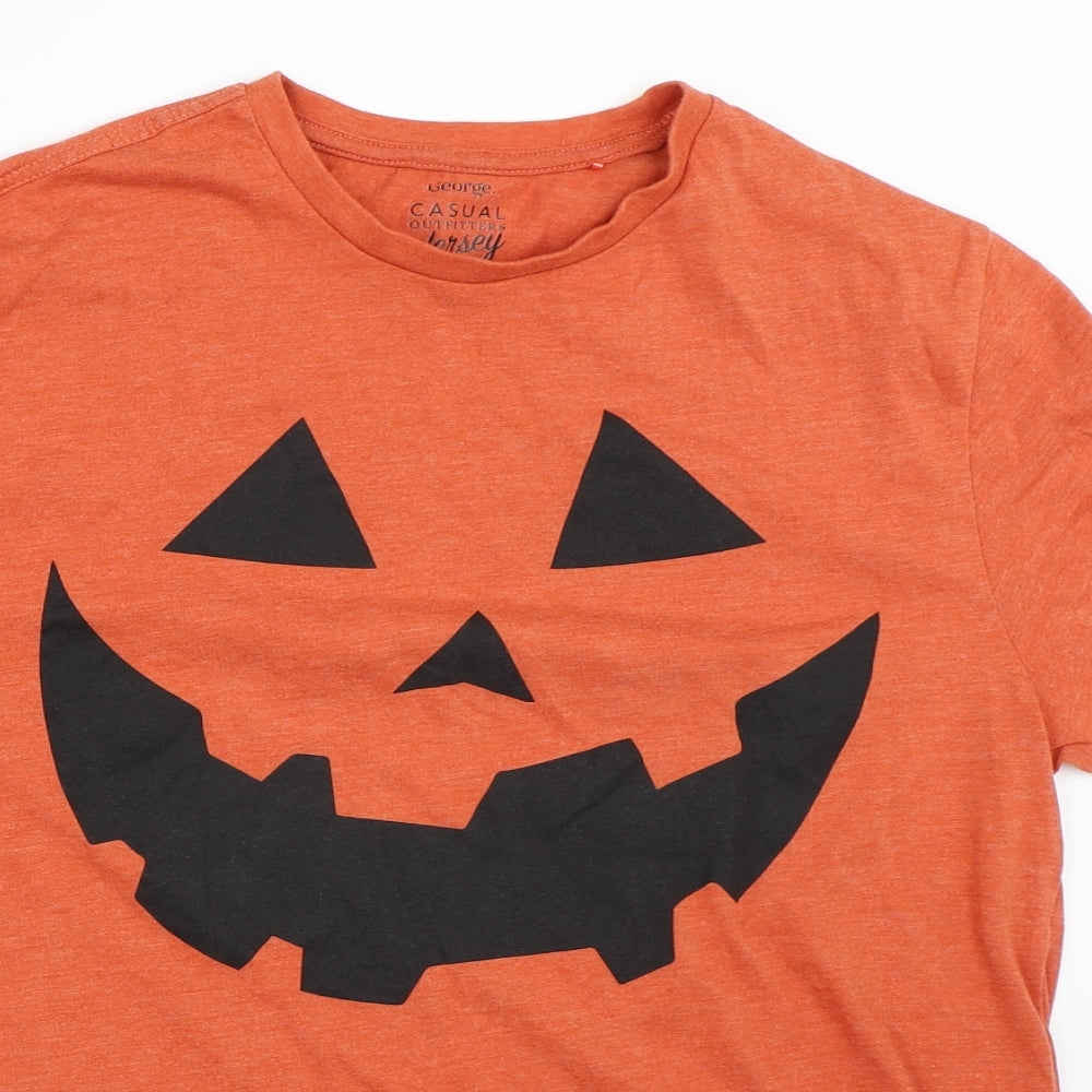 George Mens Orange    T-Shirt Size M  - halloween pumpkin