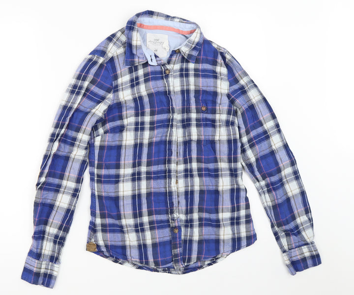 H&M Womens Blue Check Basic Button-Up Size 34