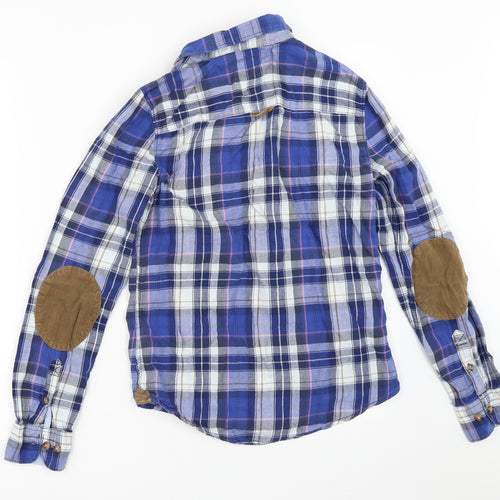 H&M Womens Blue Check  Basic Button-Up Size 34