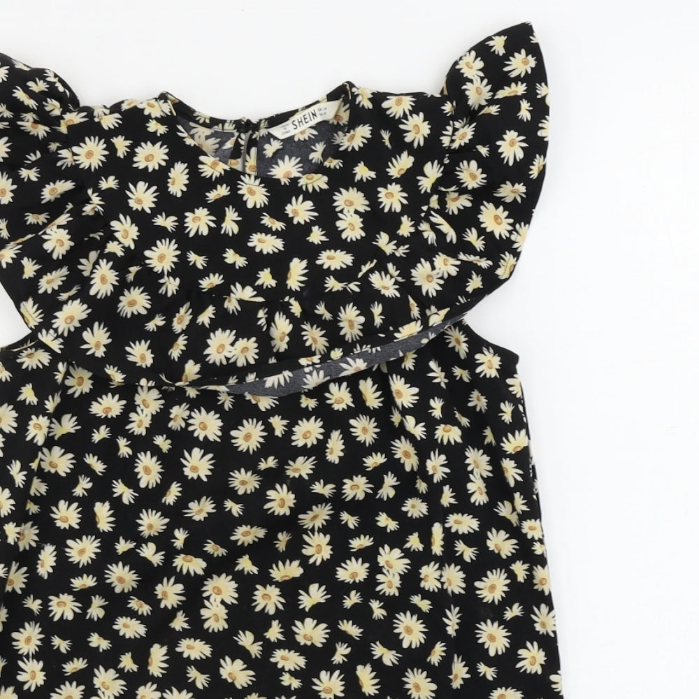 SheIn Girls Black Floral  Basic Blouse Size 13-14 Years