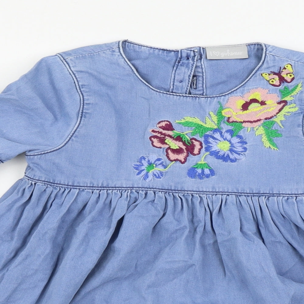 Matalan  Girls Blue Floral  A-Line  Size 6 Years