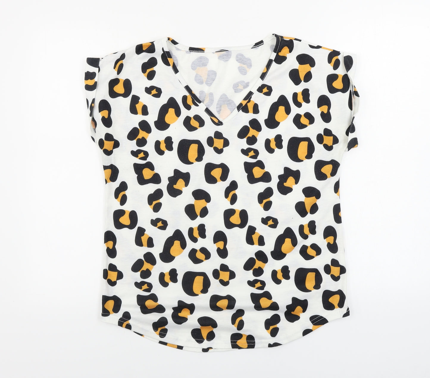 Preworn  Womens White Animal Print  Basic T-Shirt Size L