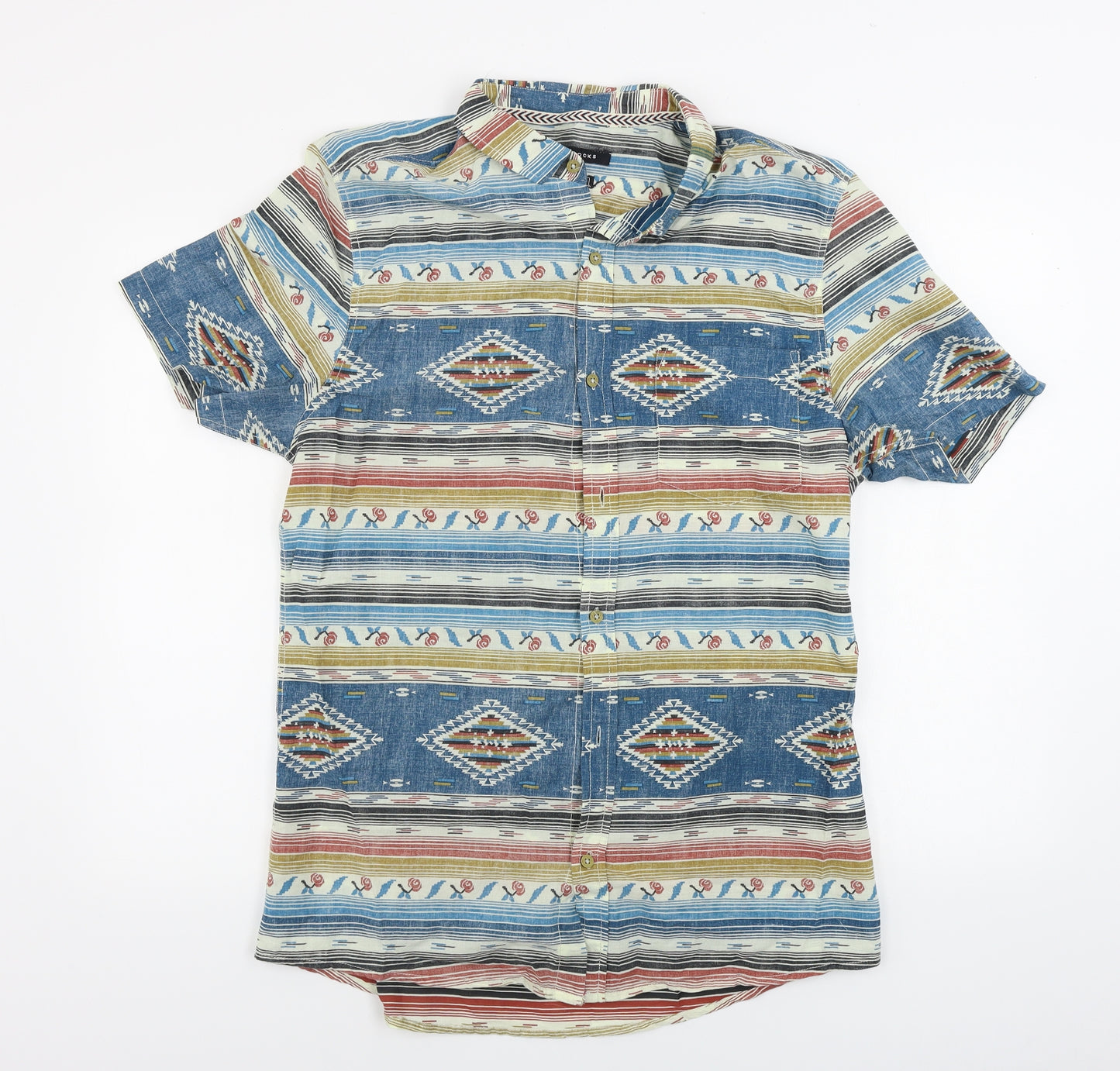 Peacocks  Mens Blue Geometric   Button-Up Size L