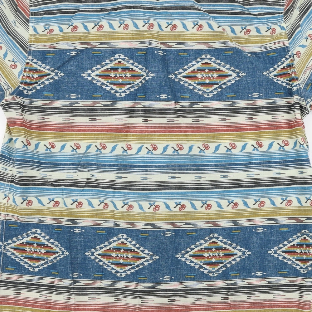 Peacocks  Mens Blue Geometric   Button-Up Size L