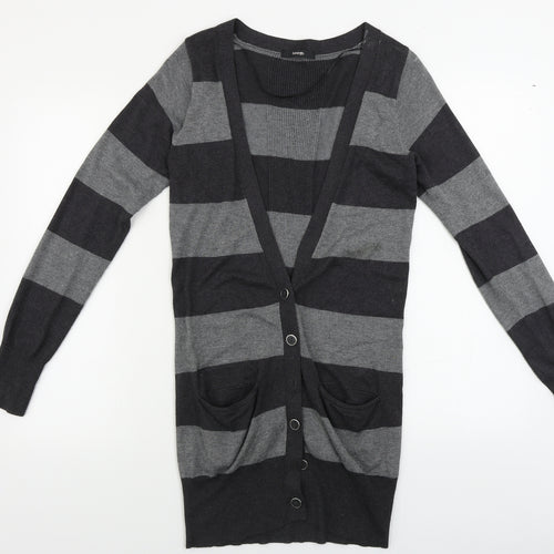George  Womens Grey Striped  Cardigan Jumper Size 10