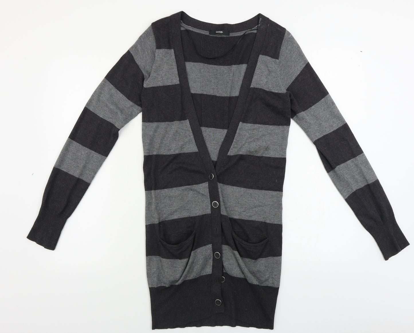 George  Womens Grey Striped  Cardigan Jumper Size 10