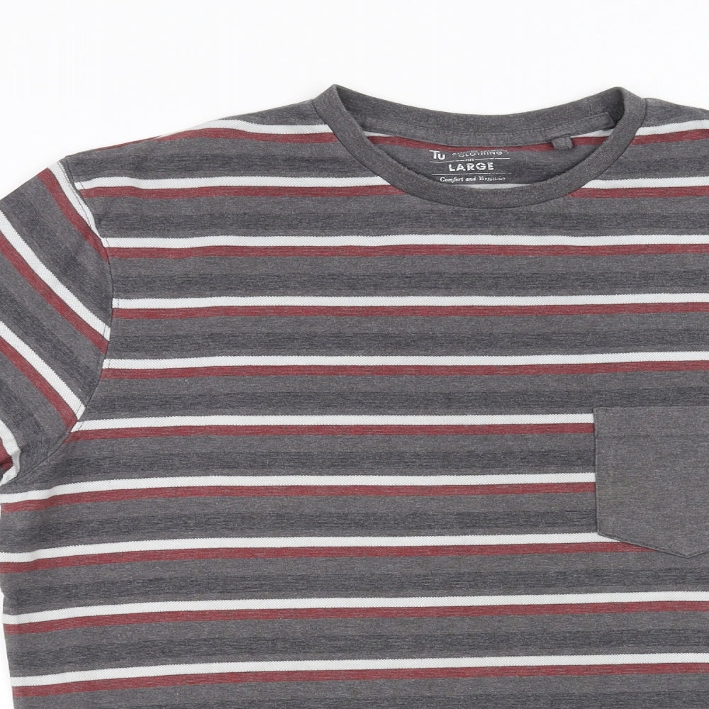 Sainsburys  Mens Grey Striped   T-Shirt Size L