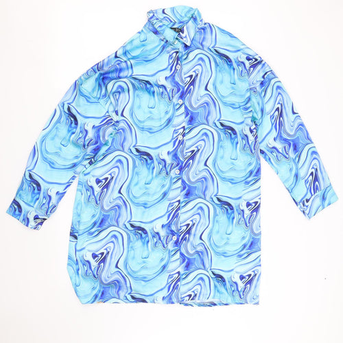 Boohoo Womens Blue Geometric  T-Shirt Dress  Size 8  - marble satin belted dress