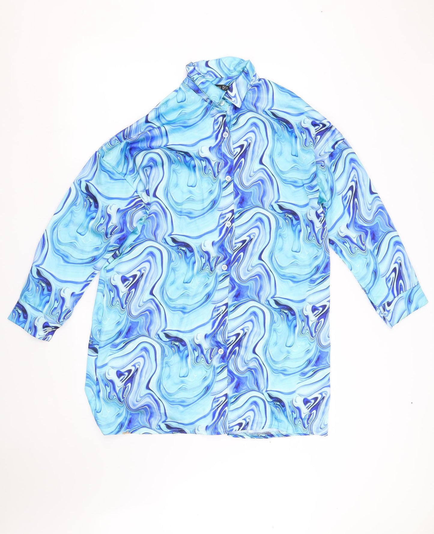 Boohoo Womens Blue Geometric  T-Shirt Dress  Size 8  - marble satin belted dress