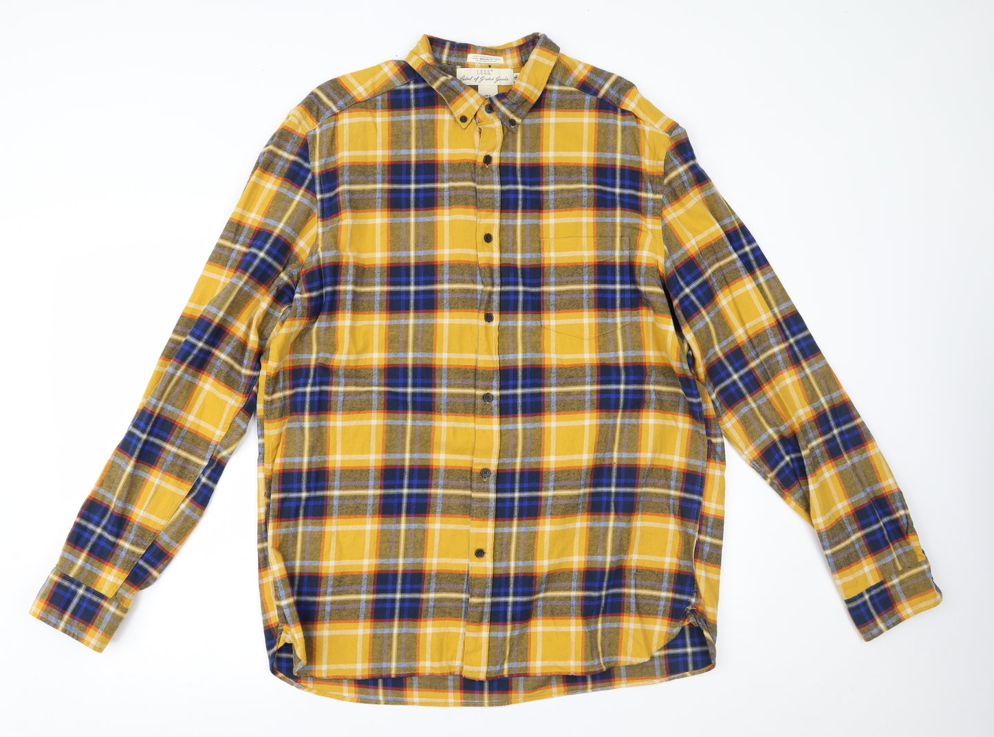 H&M Mens Yellow Plaid   Button-Up Size XL