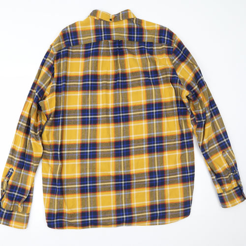 H&M Mens Yellow Plaid   Button-Up Size XL