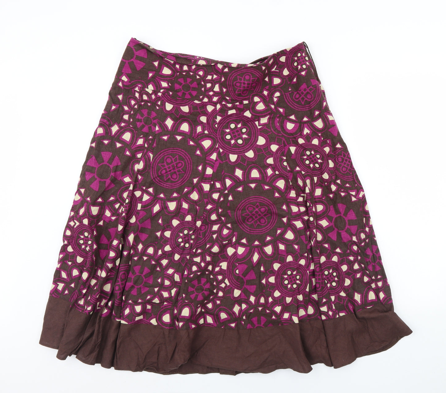 M&S Womens Brown Geometric  Flare Skirt Size 16