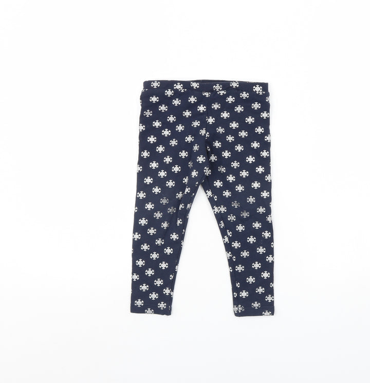 Primark Girls Blue Spotted Capri Trousers Size 2 Years - Christmas Snow Flake
