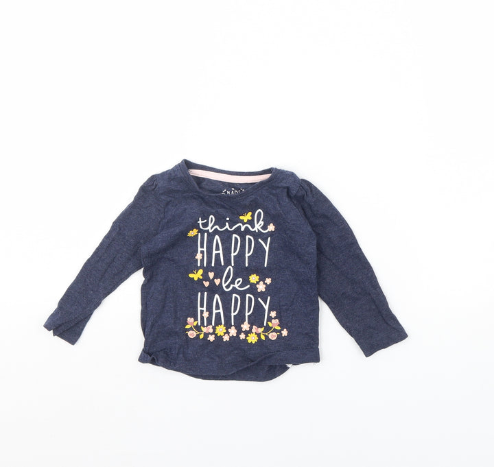 Young Dimension Girls Blue Basic T-Shirt Size 9-12 Months - Happy