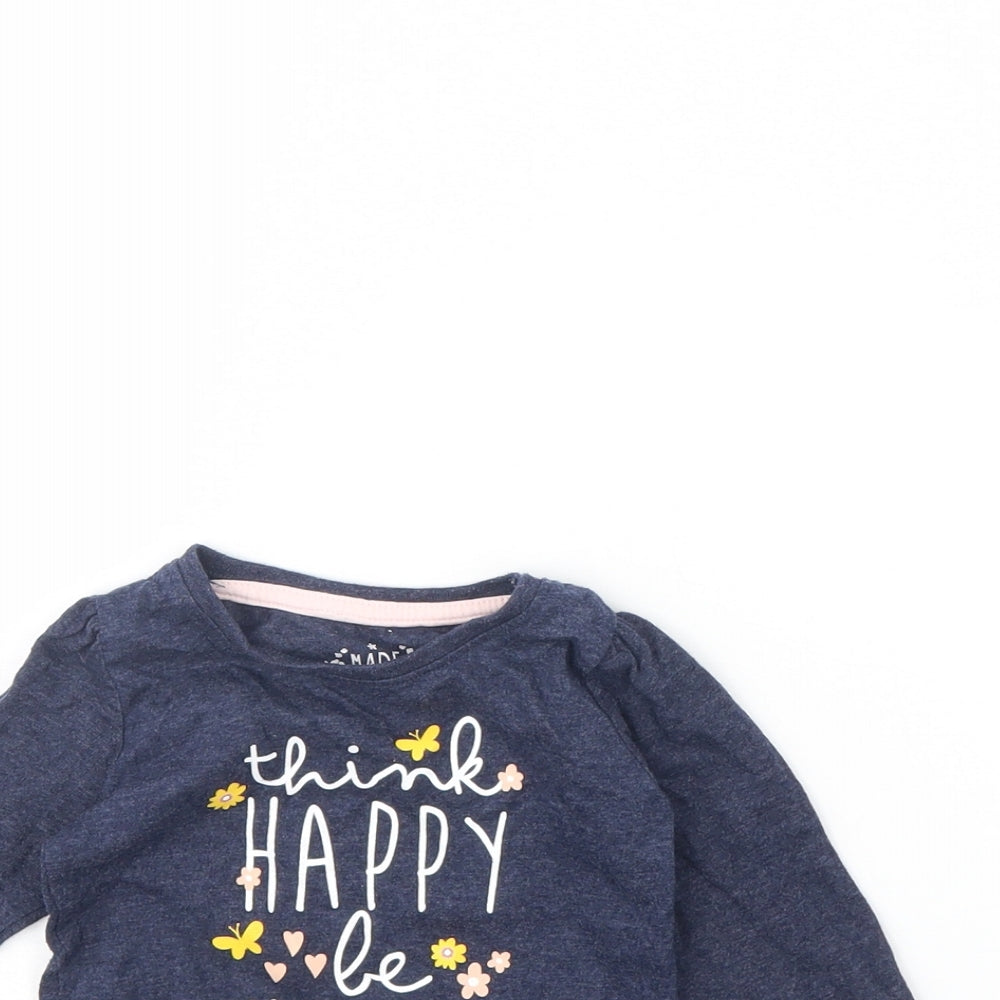 Young Dimension Girls Blue   Basic T-Shirt Size 9-12 Months  - Happy