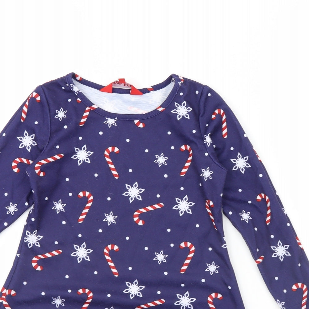Jingle Bells Girls Blue Spotted  Fit & Flare  Size 8 Years  - Christmas Dress