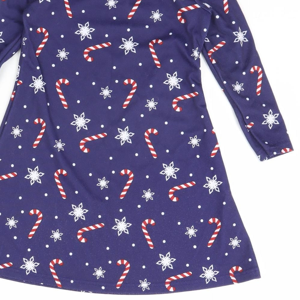 Jingle Bells Girls Blue Spotted  Fit & Flare  Size 8 Years  - Christmas Dress