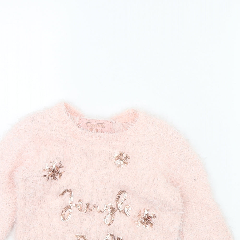 Primark Girls Pink   Pullover Jumper Size 7 Years  - Christmas jumper