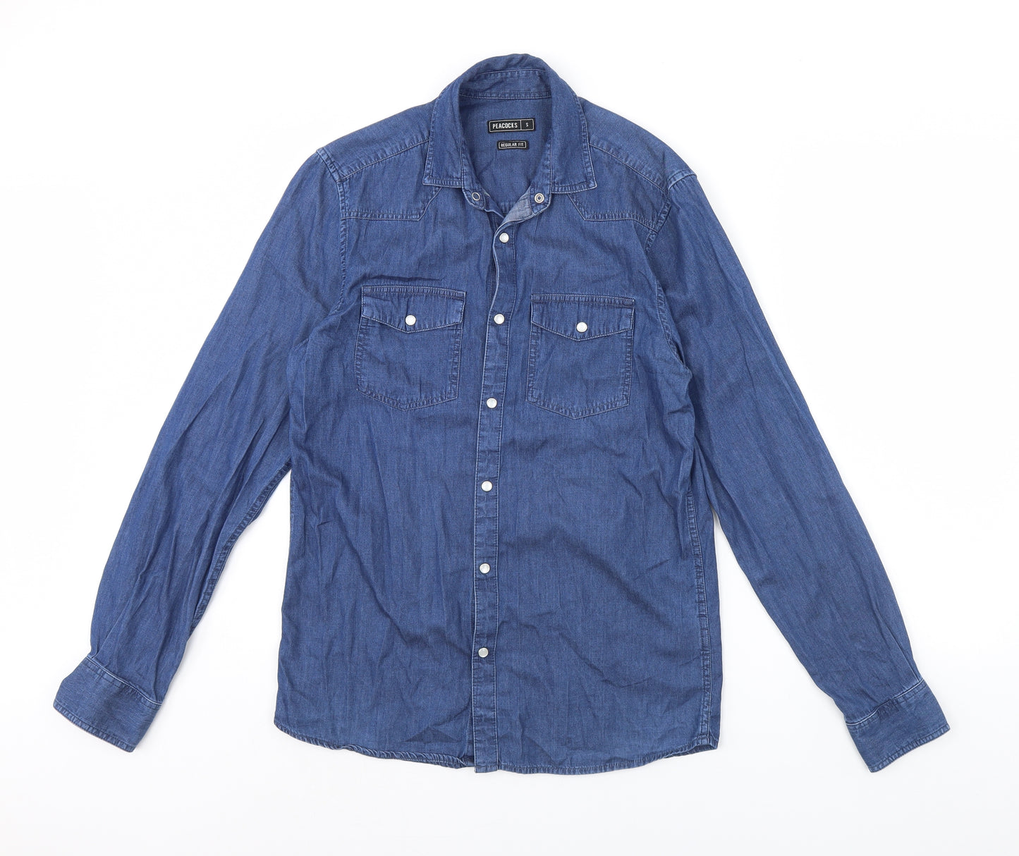 Peacocks Mens Blue  Denim  Button-Up Size S