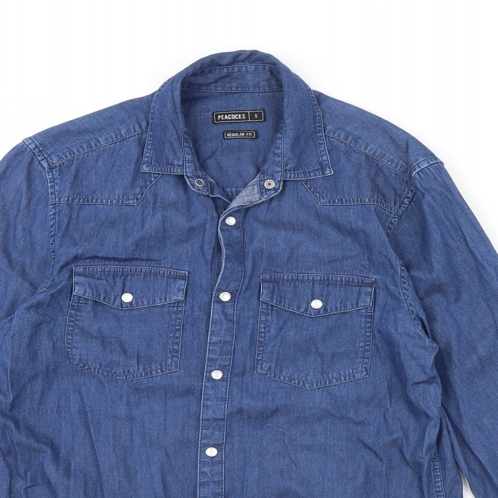Peacocks Mens Blue  Denim  Button-Up Size S