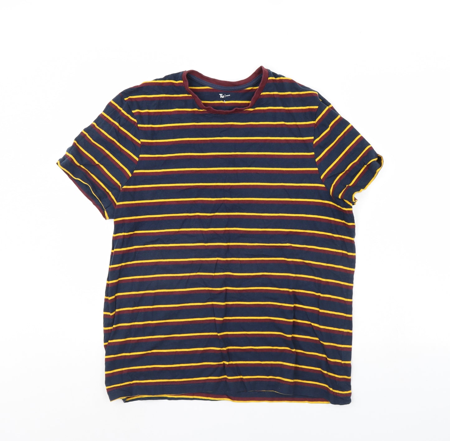 TU Mens Blue Striped   T-Shirt Size L