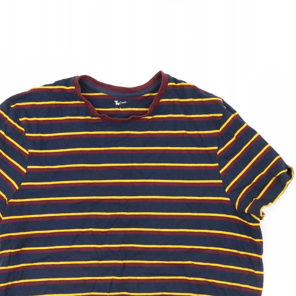 TU Mens Blue Striped   T-Shirt Size L