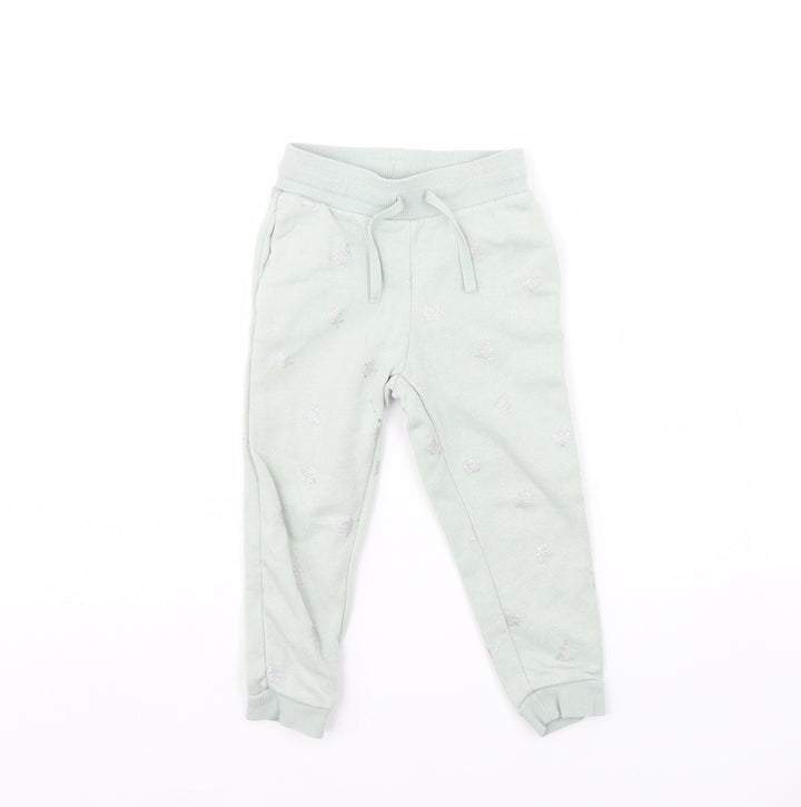 H&M Girls Green Animal Print Jogger Trousers Size 2 Years