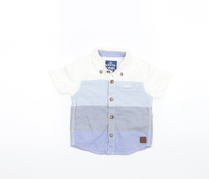 F&F Boys Blue Striped Basic Button-Up Size 3-6 Months