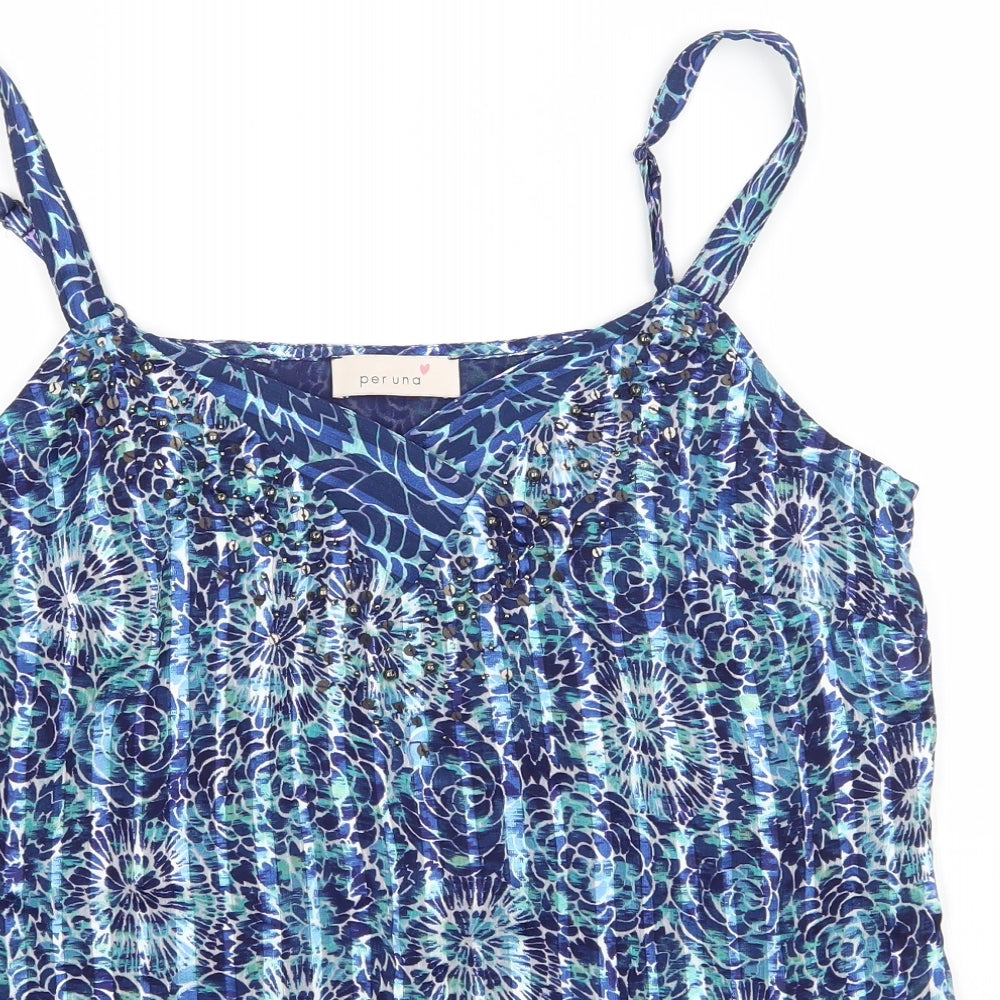 Per Una Womens Blue Floral  Basic Tank Size 12