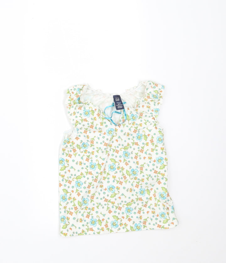 Gap Girls White Floral Basic T-Shirt Size 18-24 Months