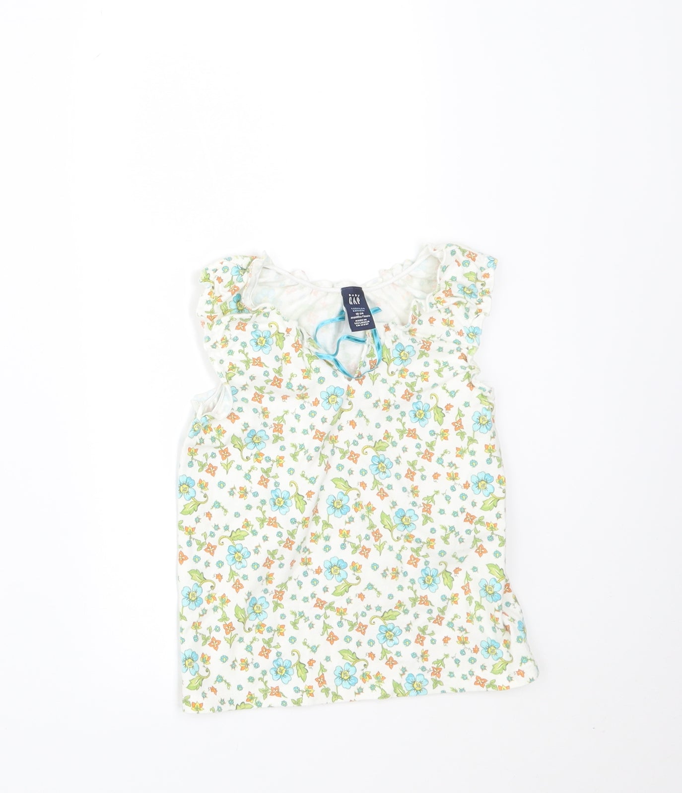 Gap Girls White Floral  Basic T-Shirt Size 18-24 Months