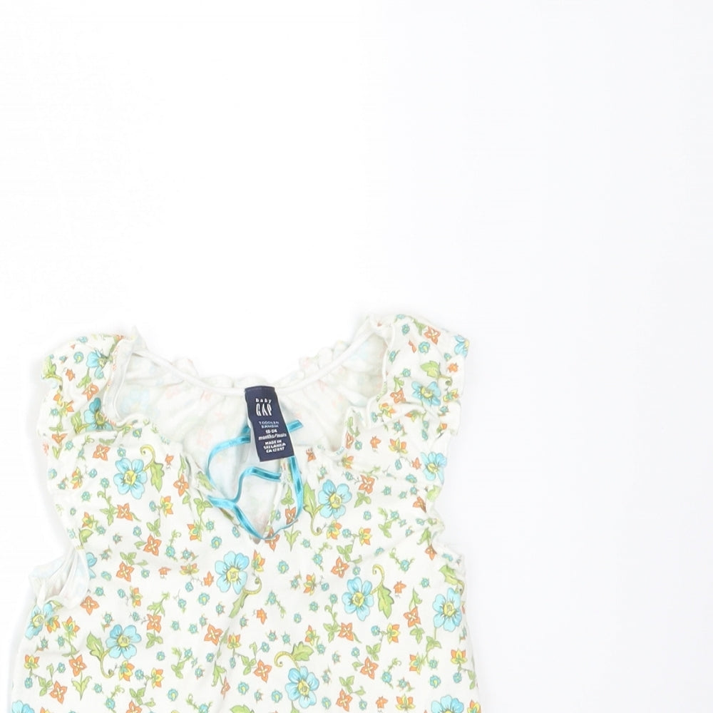 Gap Girls White Floral  Basic T-Shirt Size 18-24 Months
