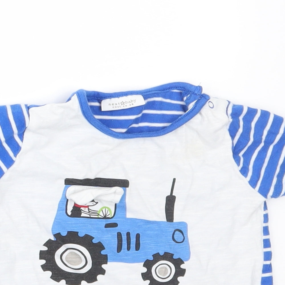 NEXT Boys Blue Striped  Basic T-Shirt Size 9-12 Months  - tractor