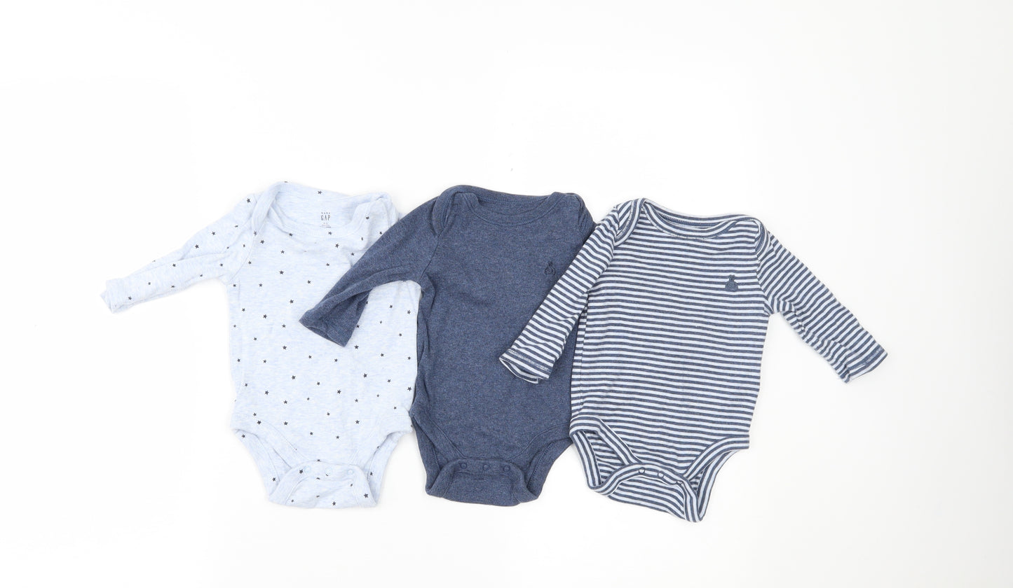 Gap Boys Blue Striped  Basic T-Shirt Size 0-3 Months  - PACK OF THREE BODYSUITS
