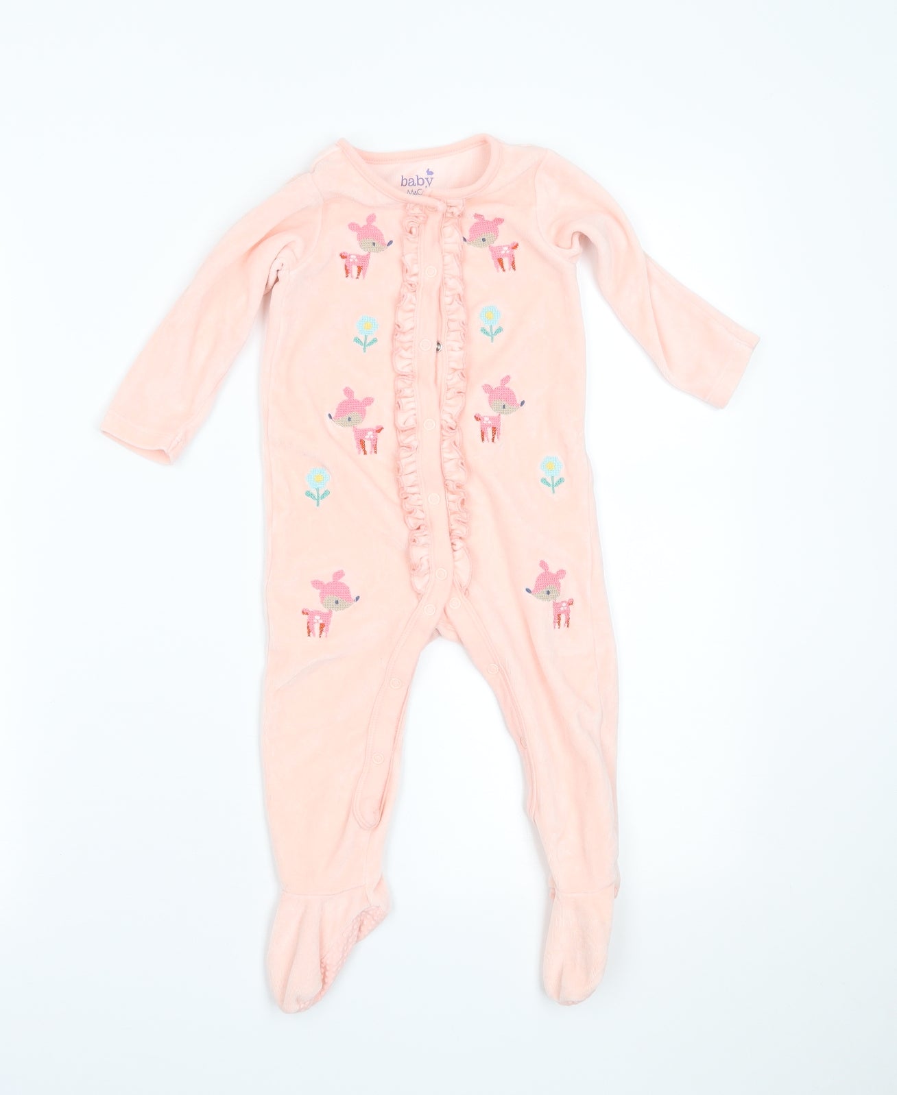 M&Co Girls Pink Geometric Fleece Babygrow One-Piece Size 12-18 Months