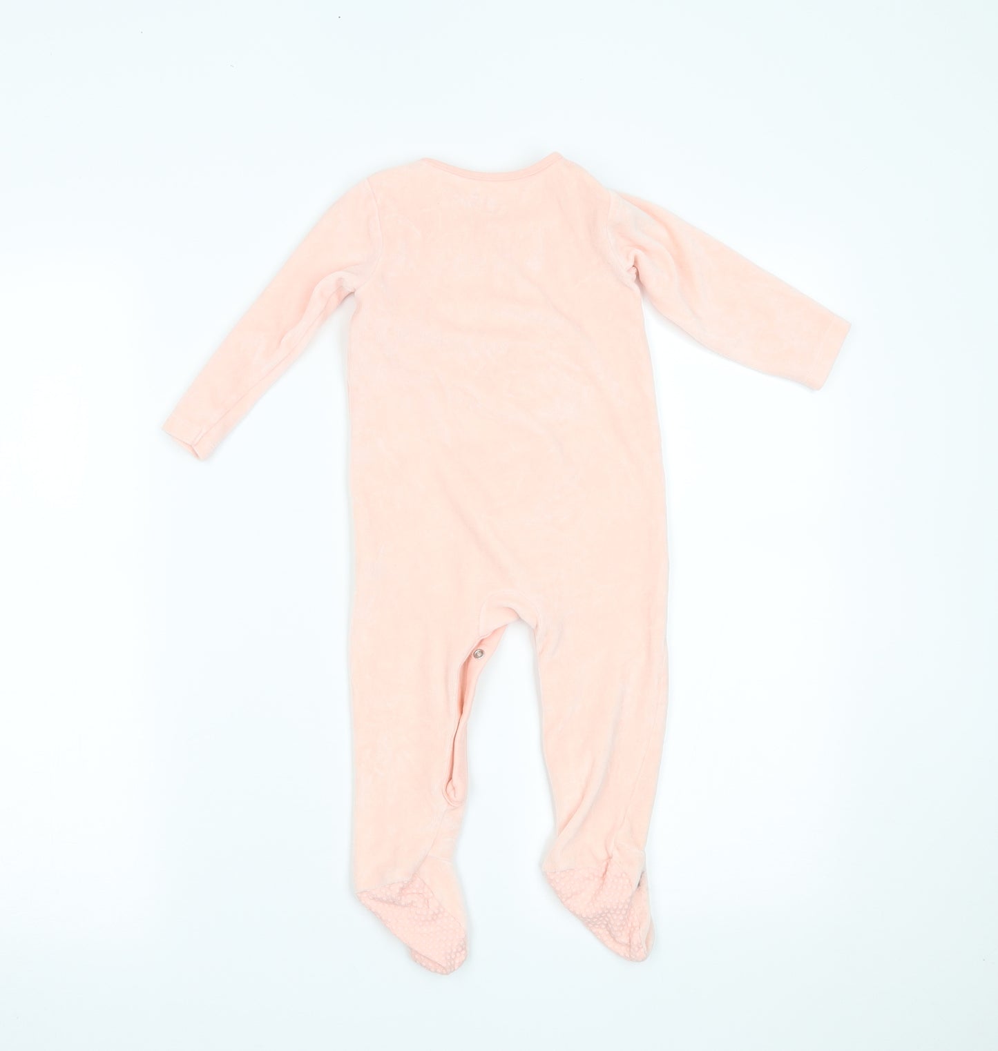 M&Co Girls Pink Geometric Fleece Babygrow One-Piece Size 12-18 Months