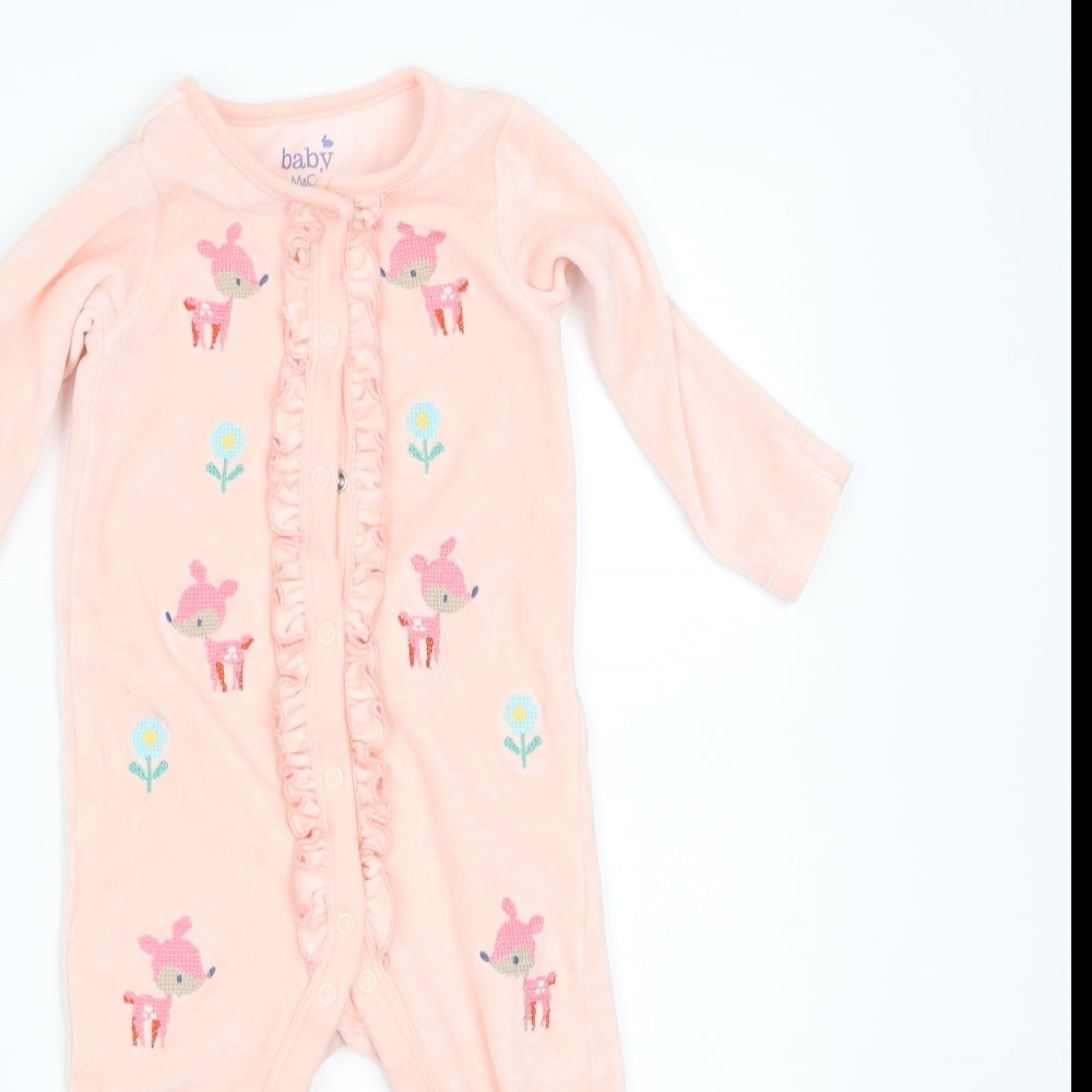 M&Co Girls Pink Geometric Fleece Babygrow One-Piece Size 12-18 Months