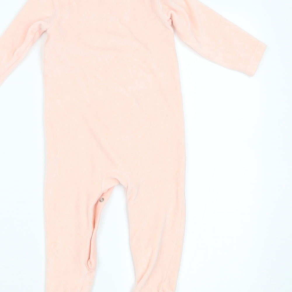 M&Co Girls Pink Geometric Fleece Babygrow One-Piece Size 12-18 Months