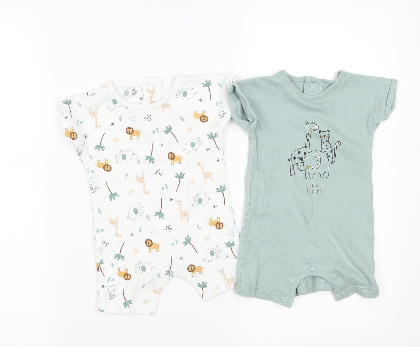 Matalan Boys Green Geometric  Romper One-Piece Size 0-3 Months  - PACK OF TWO VESTS