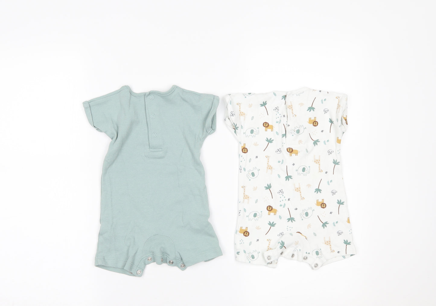 Matalan Boys Green Geometric  Romper One-Piece Size 0-3 Months  - PACK OF TWO VESTS