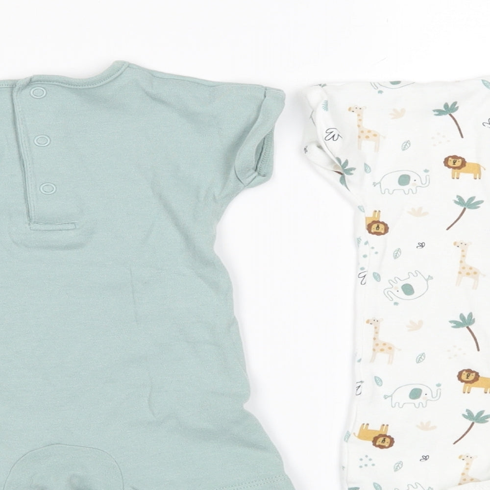 Matalan Boys Green Geometric  Romper One-Piece Size 0-3 Months  - PACK OF TWO VESTS