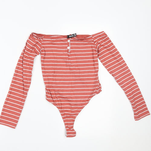 Missguided Womens Orange Striped  Bodysuit One-Piece Size 8