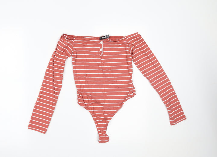 Missguided Womens Orange Striped Bodysuit One-Piece Size 8