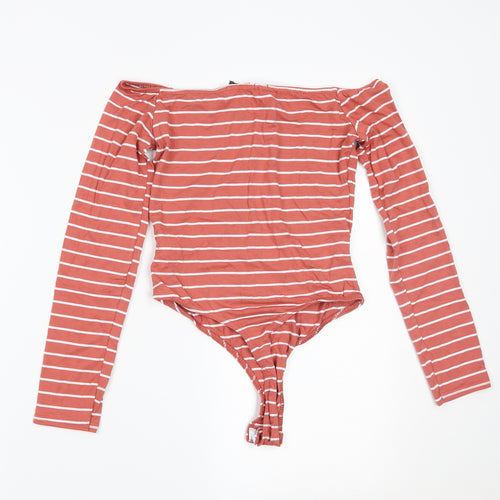 Missguided Womens Orange Striped  Bodysuit One-Piece Size 8