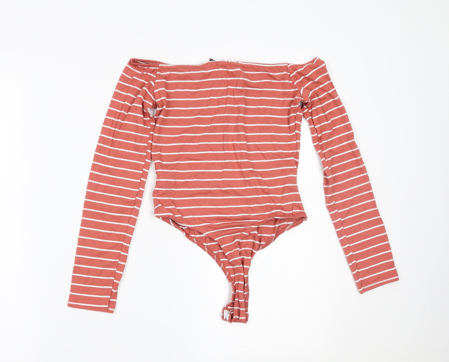 Missguided Womens Orange Striped  Bodysuit One-Piece Size 8