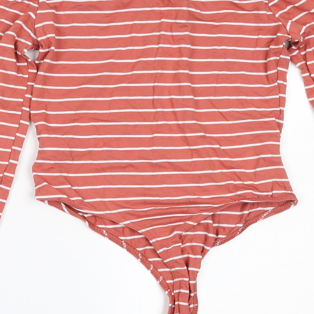 Missguided Womens Orange Striped  Bodysuit One-Piece Size 8
