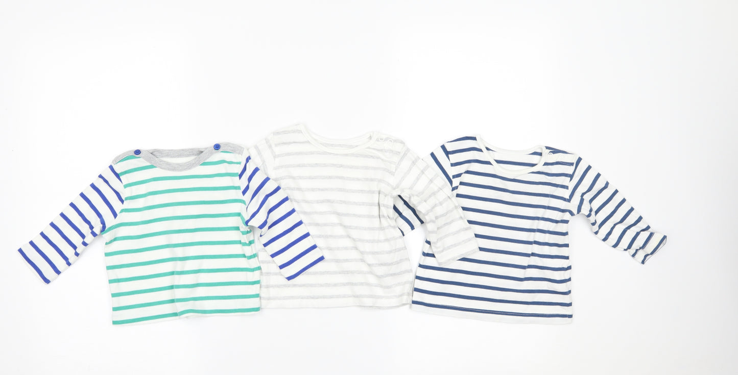 Marks and Spencer Boys Multicoloured Striped  Basic T-Shirt Size 3-6 Months  - PACK OF THREE TSHIRTS